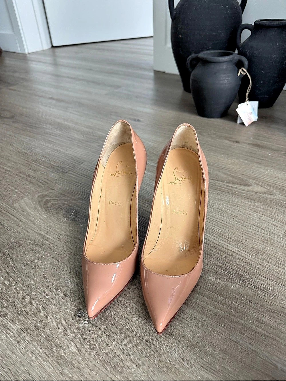 Christian Louboutin Pigalle Follies 100 Patent Leather Pumps Heels in beige